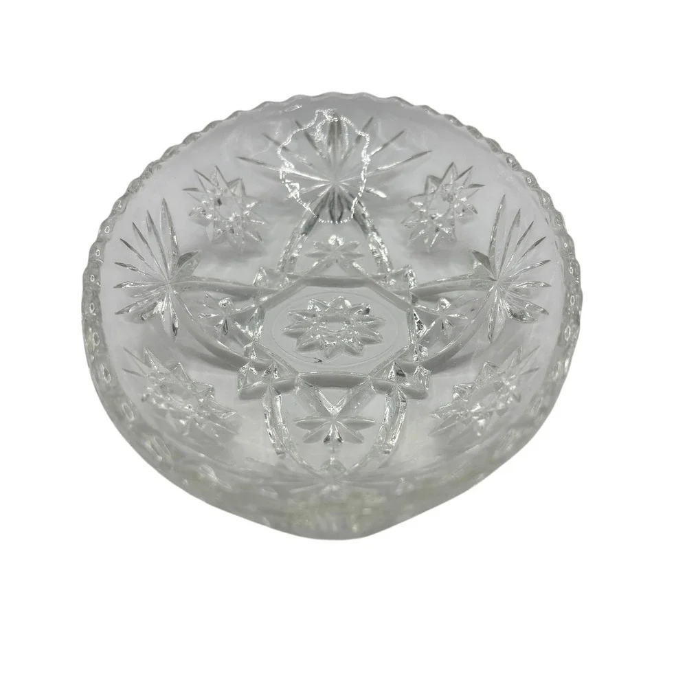 Vintage Clear‎ Cut Crystal Glass Candy Dish Bowl Starburst Pattern 9